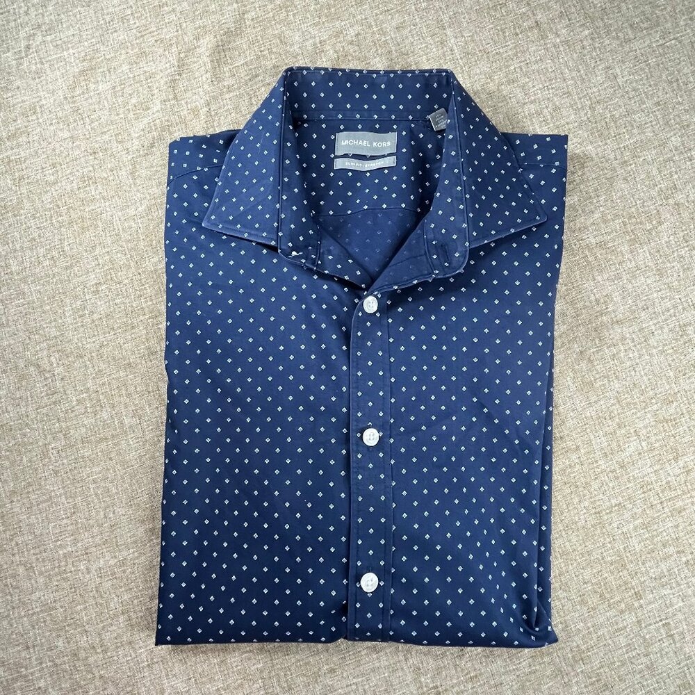 Michael Kors Slim Fit Stretch Mens Dress Shirt Long Sleeve Size L